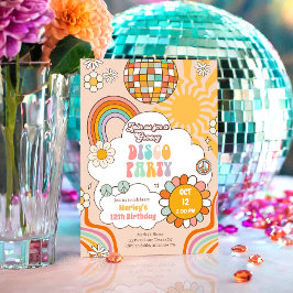 Convites Groovy Disco Party Retro 70s Rainbow Teen Birthday
