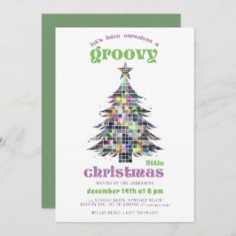 Convites Groovy Disco Tree Retro Green - Festa de Natal Ros