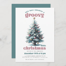 Convites Groovy Disco Tree Retro Teal Pink Festa de Natal