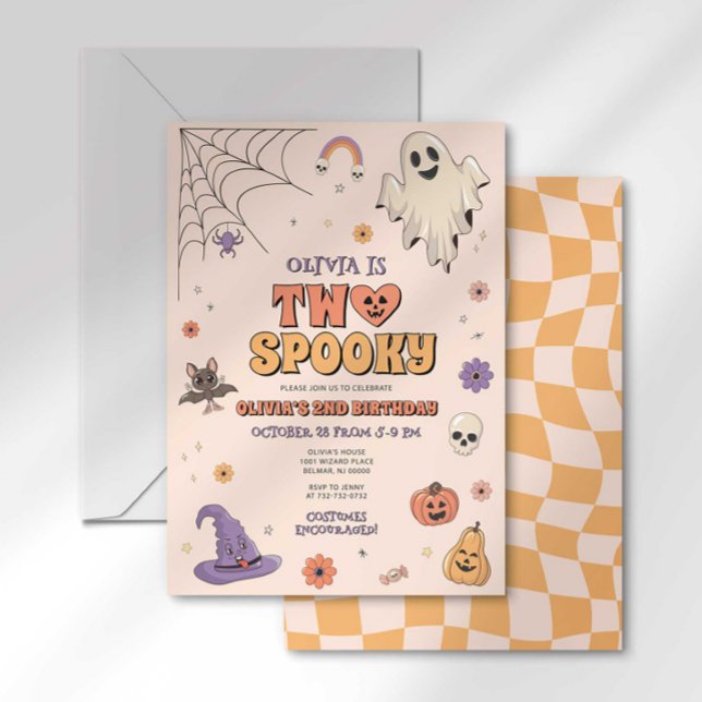 Convites Groovy Dois Sinistro Halloween Segundo Aniversário (Criador carregado)