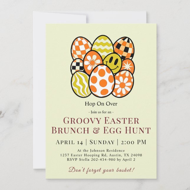 Convites Groovy Easter Brunch Egg Hunt Invitation (Frente)