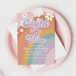 Convites Groovy Eight é uma vibe Retro Arco-íris 8º Anivers