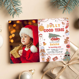Convites Groovy Festa de aniversário de Natal Jolly bom mom