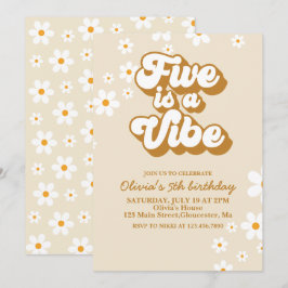 Convites Groovy Five é um clima Retro Daisy 5º Aniversário