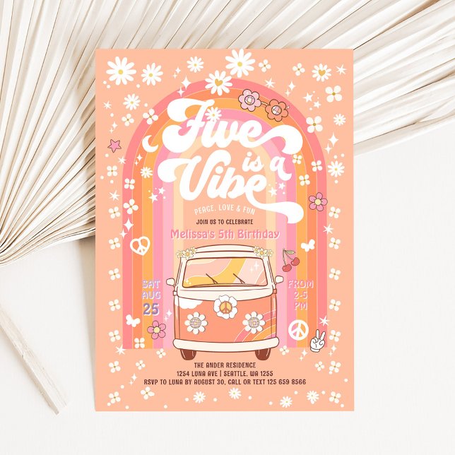 Convites Groovy Five é um Ônibus Vibe Van de 5º Aniversário (Criador carregado)