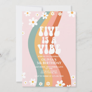 Convites Groovy Five é um Vibe margarida arco-íris 5º anive