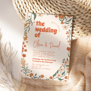 Convites Groovy Floral Vintage Retro Wedding