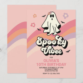 Convites groovy Ghost retro Halloween Aniversário