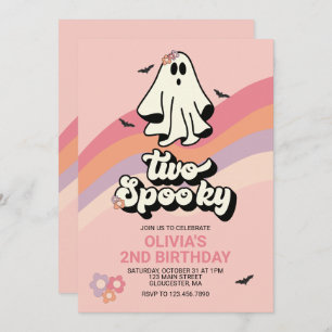 Convites Groovy Ghost retro Halloween Dois Aniversário Louc