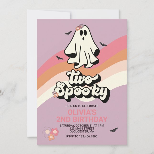 Convites Groovy Ghost retro Halloween Dois Aniversário Louc (Frente)