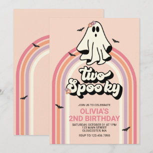 Convites Groovy Ghost retro Halloween Dois Feliz Aniversári