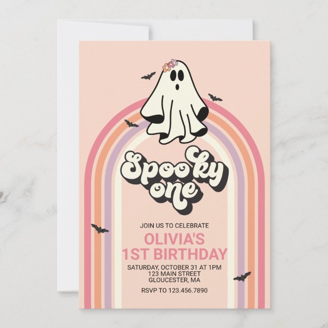 Convites Groovy Ghost retro Halloween Spooky Um Aniversário (Frente)