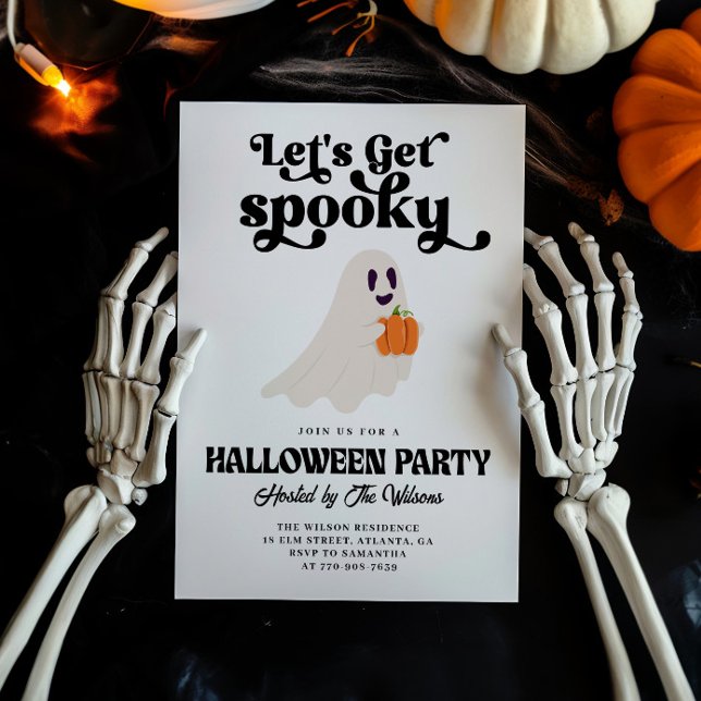 Convites Groovy Ghost Vamos Ficar Assustadores no Halloween (Criador carregado)