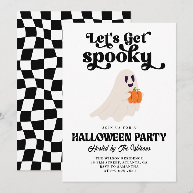 Convites Groovy Ghost Vamos Obter Halloween Louco (Frente/Verso)