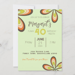 Convites Groovy Green 40 Festa de aniversário 70s Flor Hipp