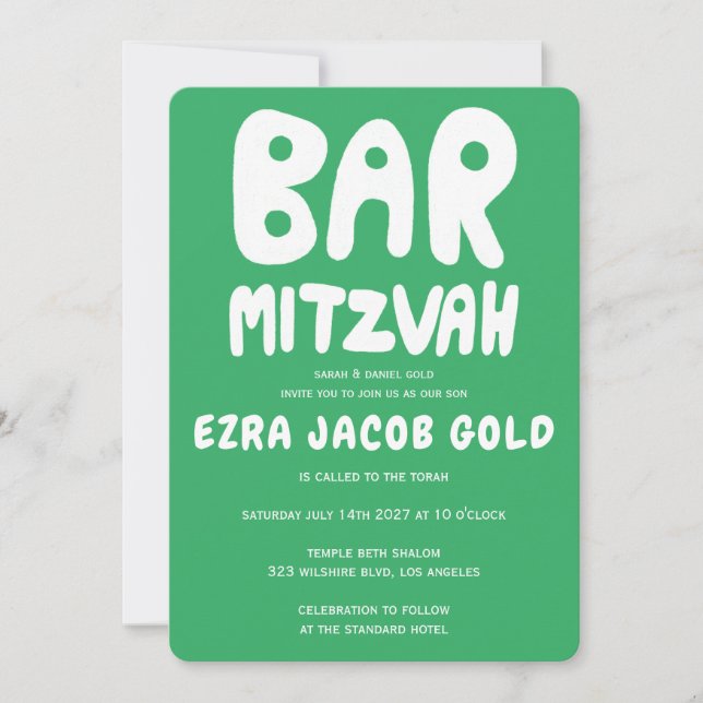 Convites Groovy Handlettering Bar Personalizado Mitzvah Gre (Frente)