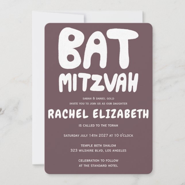 Convites Groovy Handlettering Personalizado Bat Mitzvah Rox (Frente)