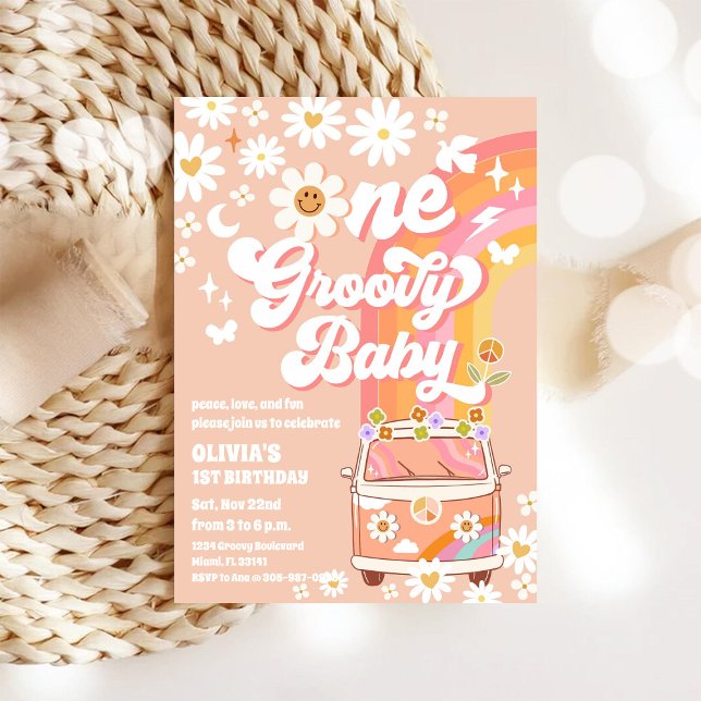 Convites Groovy Hippie 1st Birthday Invitation (Criador carregado)