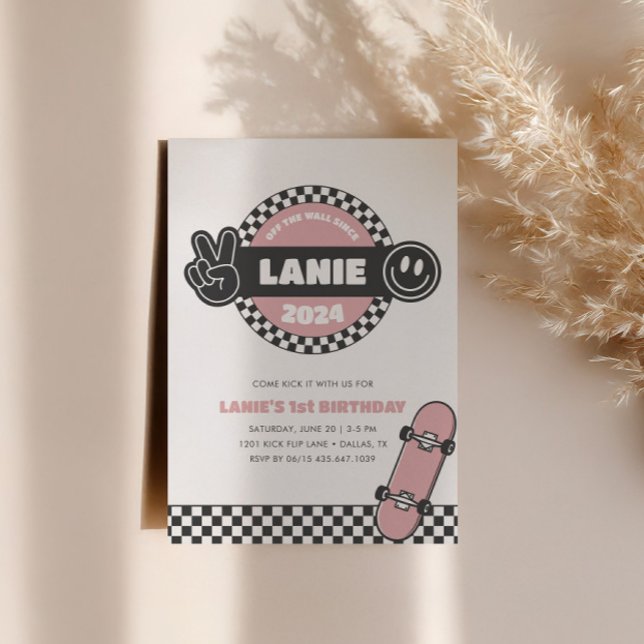 Convites Groovy Hippie Birthday, skate controlado por menin (Criador carregado)