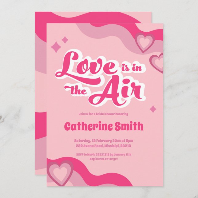 Convites Groovy Hippie Heart Chá de panela (Frente/Verso)