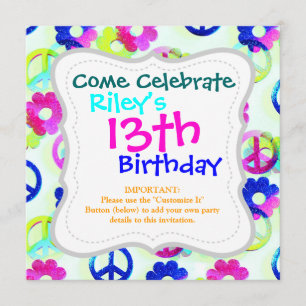 Convites Groovy Hippie Sina Paz Flor Power Sparkle Pat