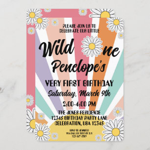 Convites Groovy Hippy Sun & Daisy primeiro aniversario