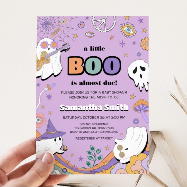 Convites Groovy Little Boo Chá de fraldas (Hippie Little Boo Baby Shower Invitation )