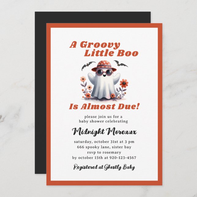 Convites Groovy Little Boo Quase Devido Chá de fraldas (Frente/Verso)