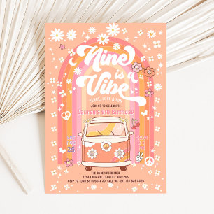 Convites Groovy Nine é um Ônibus Vibe Van de 9º Aniversário