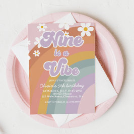 Convites Groovy Nine é uma vibe Retro Arco-íris 9º Aniversá