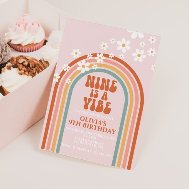 Convites Groovy Nine é uma Vibração margarida arco-íris 9º  (Criador carregado)