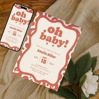 Convites Groovy Oh Baby Shower | Retro 70s Terracotta 