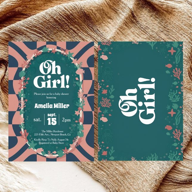 Convites Groovy Oh Girl! Under the Sea Retro Baby Shower (Criador carregado)