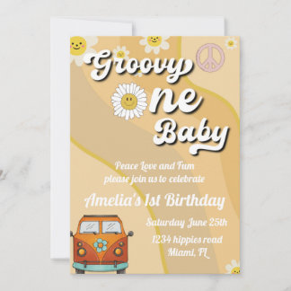 Convites Groovy One Baby Birthday convite, primeiro anivers