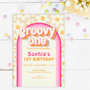 Convites Groovy One Boho Daisy Rainbow Primeiro Aniversário