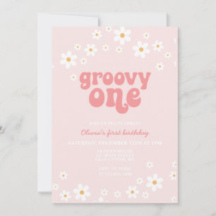 Convites Groovy One daisy boho floral primeiro aniversário