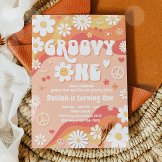 Convites Groovy One Daisy Floral Anos 70 Paz Hippie Anivers