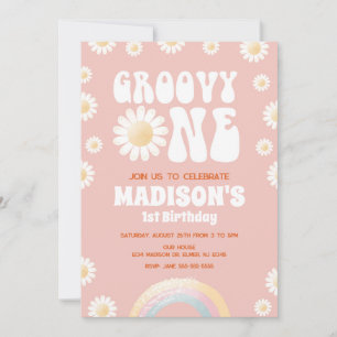 Convites Groovy One Daisy Rainbow Anos 70 Retrô 1º Aniversá