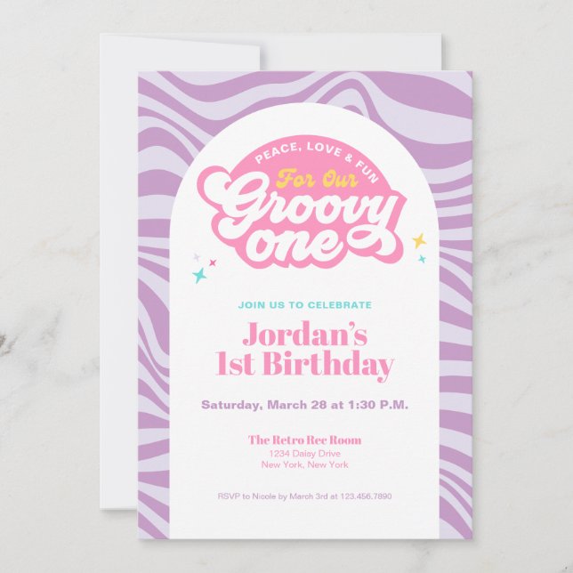 Convites Groovy One - First Birthday Retro Boho Invitation  (Frente)