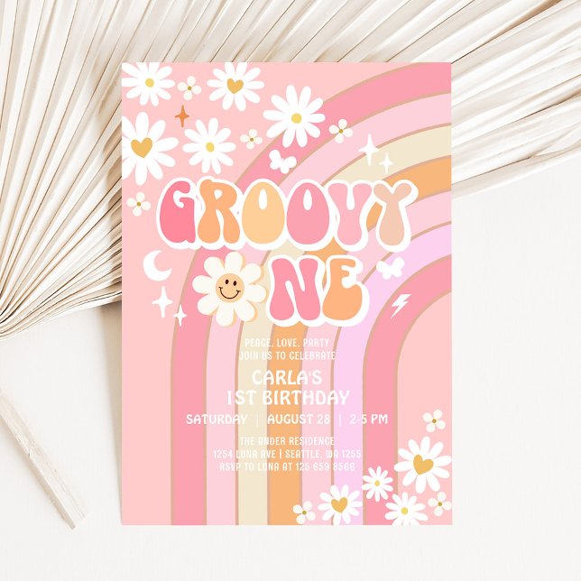 Convites Groovy ONE Hippie 70's Retro primeiro aniversario (Criador carregado)