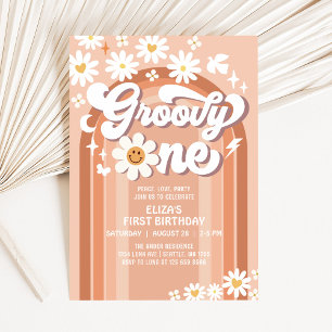 Convites Groovy ONE Hippie Anos 70 Retro 1º Aniversário