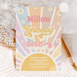 Convites Groovy One Hippie primeiro aniversario Sunshine Da