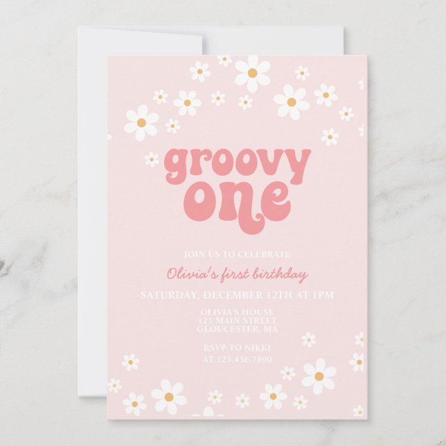 Convites Groovy One margarida boho floral primeiro aniversá (Frente)