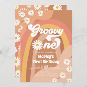 Convites Groovy One Retro Daisy Boho Hippie Primeiro Aniver
