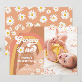 Convites Groovy One Retro Daisy Boho Hippie Primeiro Aniver