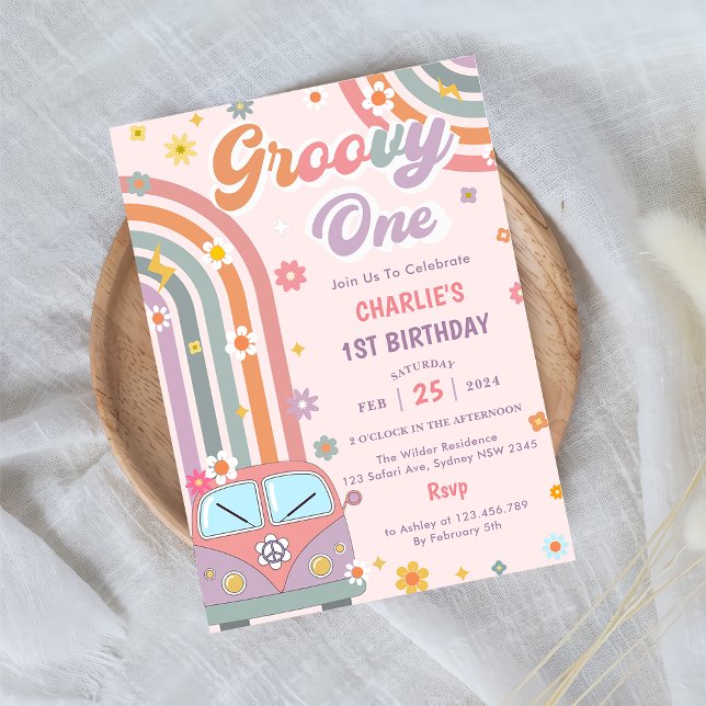 Convites Groovy One Retro Daisy Party - primeiro aniversari (Criador carregado)