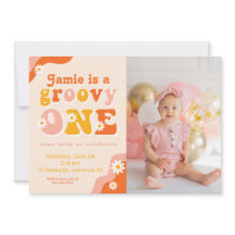 Groovy One Retro First Birthday Photo Invitation
