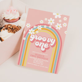Convites Groovy One Retro Rainbow primeiro aniversario
