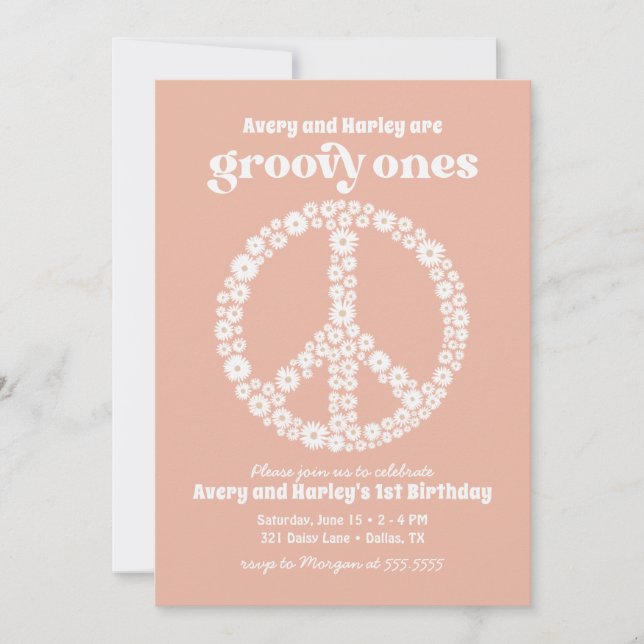 Convites Groovy Ones 70s Pink Daisy primeiro aniversario Pa (Frente)