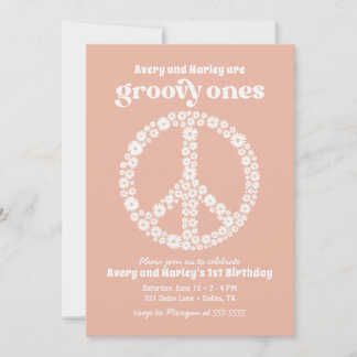 Convites Groovy Ones 70s Pink Daisy primeiro aniversario Pa
